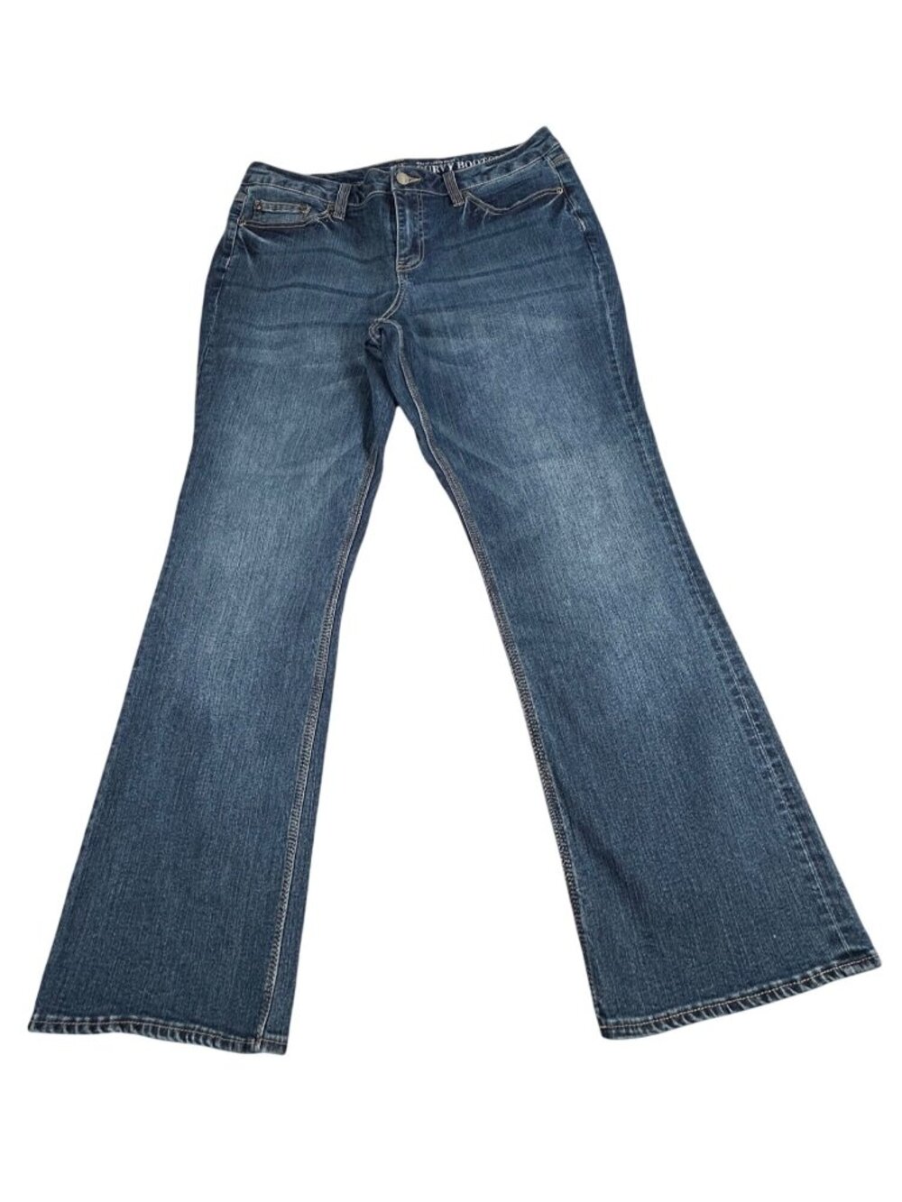 NY & Co Womens Curvy Bootcut Jeans Size 16 Petite Medium Wash Denim Stretch Zip